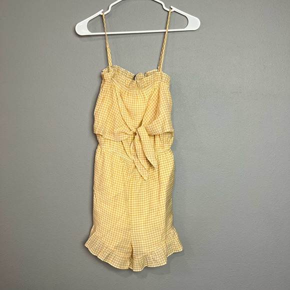 NWT Lost and Wander yellow white gingham print ruffle romper small - Picture 1 of 7